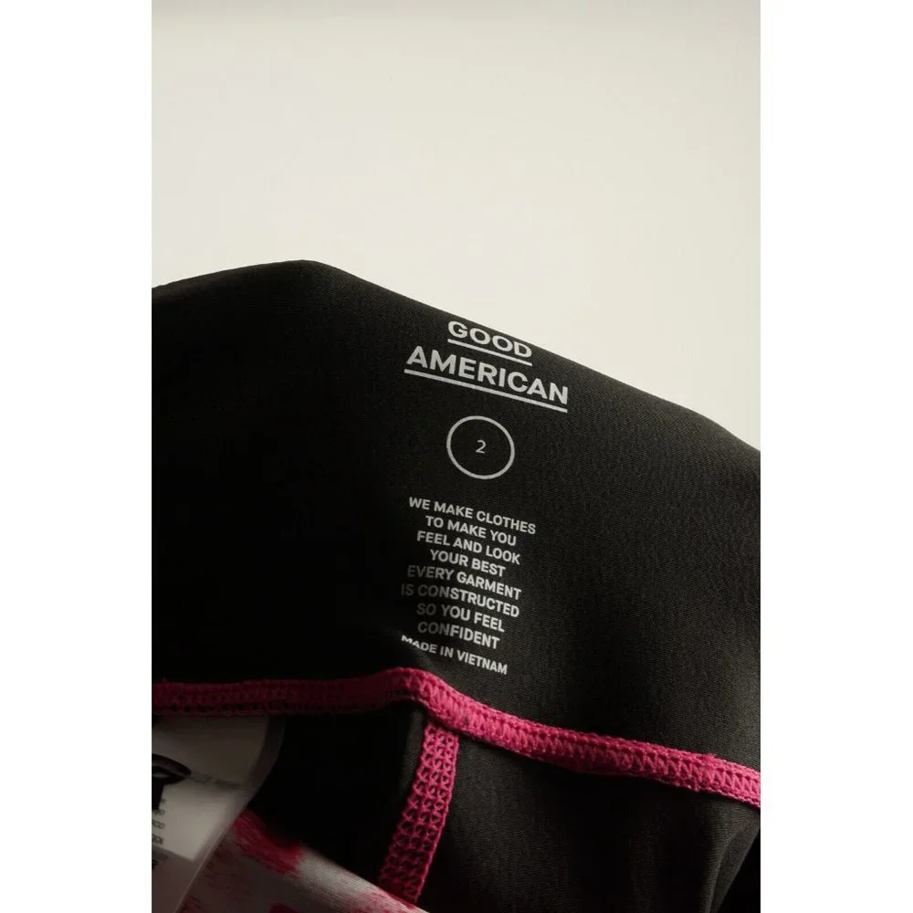 New 89$ Good American Core Power 7/8 Leggings Pink Leopard Wicking Athletic Sz 2
